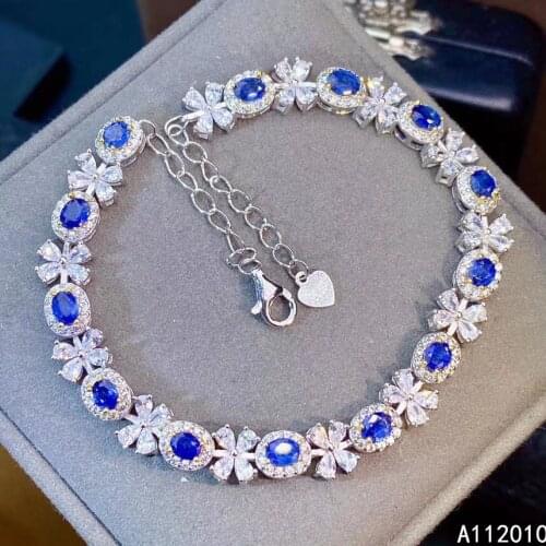 KJJEAXCMY Fine Jewelry 925 Sterling Silver inlaid gemstone sapphire women hand bracelet lovely support test hot selling
