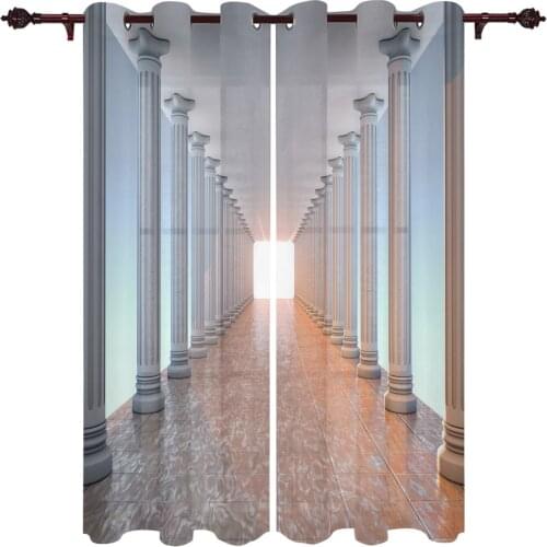 Corridor Stone Pillar Brilliant Kitchen Curtain Kids Bedroom Living Room Balcony French Windows Curtain Fabric Pergola Bathroom