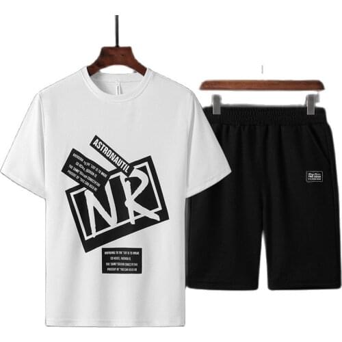 2021 Summer Mens Short Sleeve Suit Casual Short Sleeve Round Collar Suit Fashion Breathable Quick-Drying Sports Suit