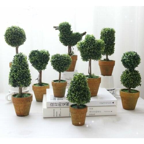 Mini Potted artificial plants fake Ball Tree FLOWER Small Bonsai home decoration christmas gift fake plants with pot
