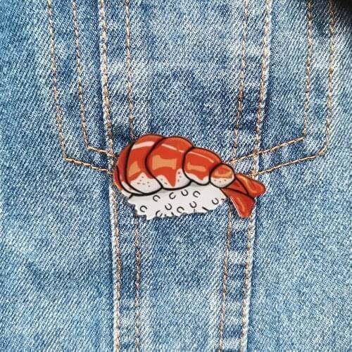 Cartoon Sushi Acrylic Pins Cute Japanese Foods Womens Brooch Denim Shirt Collar Lapel Pins Badge Jewelry Gifts