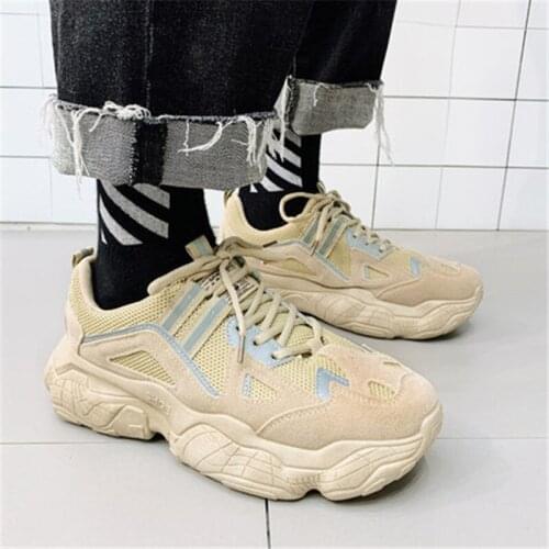 New Fashion Men Casual Chunky Sneakers Spring Autumn Korean style Mesh Breathable Lace-up Non-slip Thick Sole Men Dad Shoes