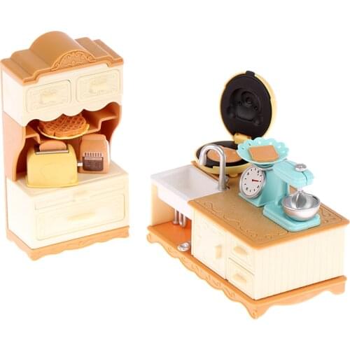 Hot！1 Set Cute 1/12 Doll House Mini Furniture Dining Table Cabinet Baking Set Model Kitchen Scene Pretend Play Toy