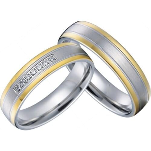 Luxury custom lovers engagement wedding rings sets for men and women gold color health titanium jewelry