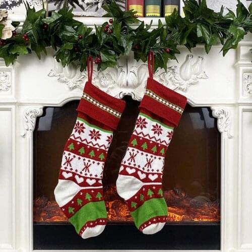 2020 New Hot Fashion Christmas Stockings Extra Long Stripe Snowflake Knitted Stockings Holiday Decorations for Home Office