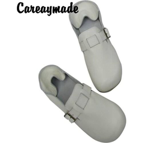 Careaymade-Pure handmade Cow leather single shoes, round head forest shoes,daily buckle small fresh flat sole womens shoes