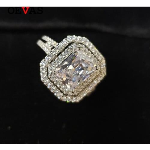 OEVAS 100% 925 Sterling Silver Sparkling Full High Carbon Diamond Wedding Ring For Women Engagement Party Fine Jewelry Wholesale