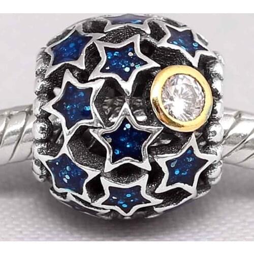 Original Openwork Enamel Night Sky With Crystal Beads Fit 925 Sterling Silver Bead Charm Bracelet DIY Jewelry