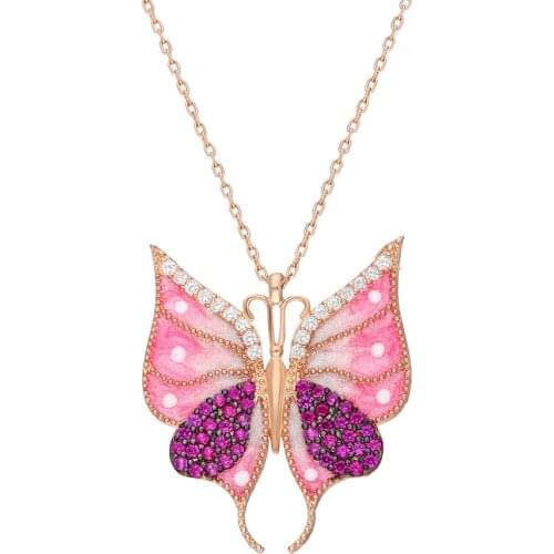 925 Sterling Silver Women And Girl Butterfly Necklace Zircon Stone Gift Rose Gold Color Precious Pendant Stylish Spring Season