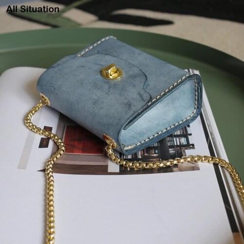 Luxury Mini Crossbody Bag Ladies First Layer Cow Leather Handmade Vintage Small Messenger Shoulder Handbag Storage Coin Purses
