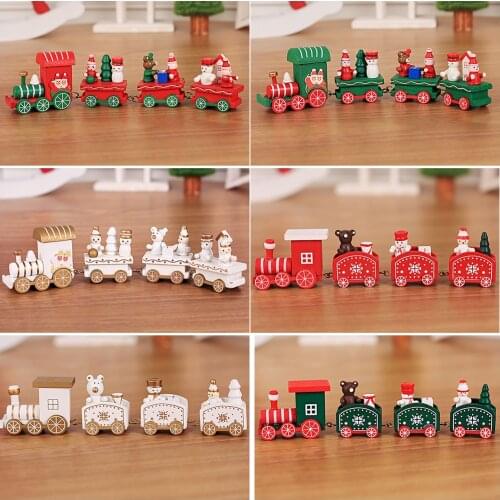 Mini Christmas Wooden Train Set Toy Home Decor Xmas Gift Kids Vehicles Toy Children Wooden Bear Christmas Decoration Ornaments