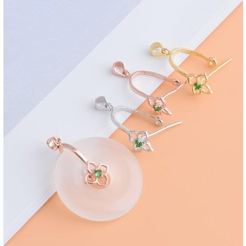 S925 sterling silver jade beeswax clip pendant with green diamond buckle melon seed DIY accessories