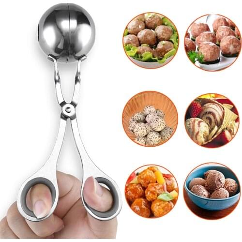 Stainless Steel Meat Ballers Maker Tongs Convenient Meatball Clip Fish Ball Rice Ball Making Mold with Silicone Ring Protection