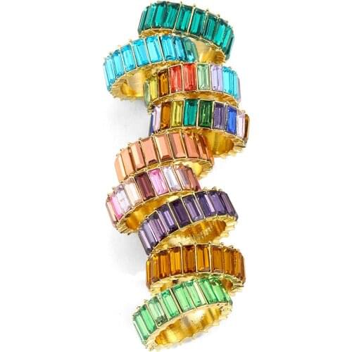 VG 6YM Dainty Rainbow Ring Multi Color Crystal Eternity Square Baguette Finger Ring Women Female Wedding Jewelry Wholesale