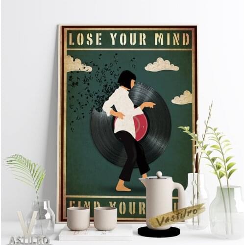 Enjoy Music Dance Girl Vintage Prints Poster Vinyl Record Collage Wall Stickers Canvas Painting Retro Studio Office Cafe Decor