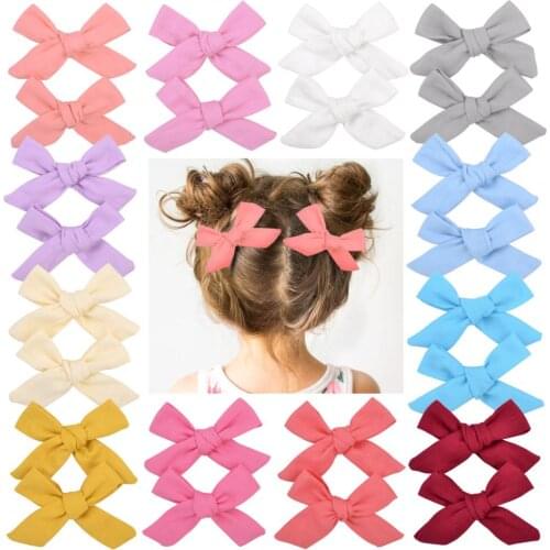 2pcs/set Solid Cotton Hiar Bows With Clip For Baby Girls Boutique Handmade Hair Clip Hairgrip Barrettes Hair Acesssories 056
