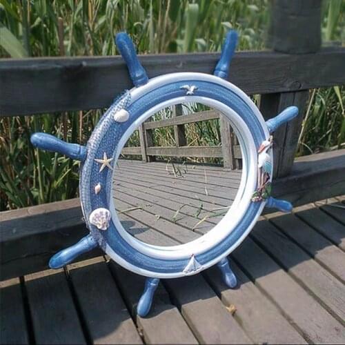 Mirror Decorative Boat Rudder Shaped Blue Frame Looking Glass Wooden Bathroom Bar Personalized Home Decoration Round Mirrors