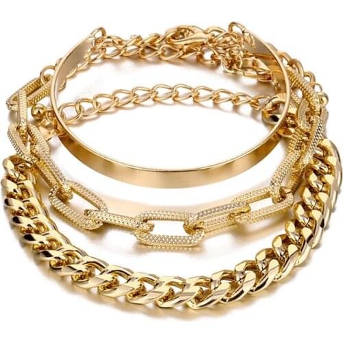 Bracelets for Women 2021 Chunky Thick Miami Curb Cuban Bracelets Bangles Layered Punk Metal Twisted Chain Bracelet Set Jewelry