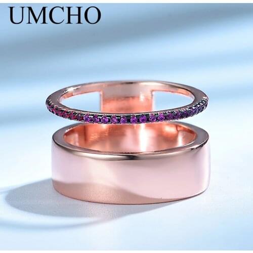 UMCHO Created Nano Ruby Rings Silver Finger Rings 925 Sterling Silver Jewelry For Women Party Statement Jewelry Hot Sale
