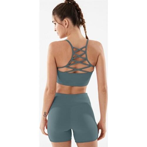 Sexy Cross Strap Workout Fitness Bras Women Padded Wireless Yoga Sports Bras Top Anti-sweat Nylon Athletic Brassiere