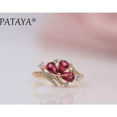 PATAYA New Arrivals 585 Rose Gold Water Drop Rings Women Fashion Rose Red Natural Zircon Ring Wedding Party Jewelry Accessories
