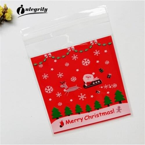 INTEGRITY 100pcs 10*10 Christmas Day Cookie Candy Bread Packaging Self-adhesive Plastic Biscuits Snack Baking Package cute bags