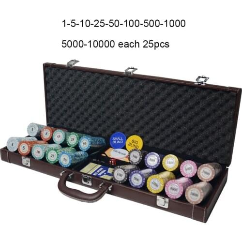 200/300/500 pcs/set Casino Clay Poker Chips Sets PU Suitcase Bingo Metal coins with Box &Playing cards&Dealer Buttons&Dices