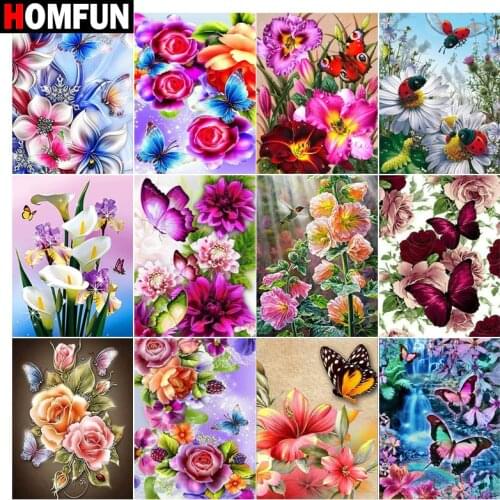 HOMFUN 5d Diamond Painting Full Square/Round "Butterfly flower" Picture Of Rhinestone DIY Diamond Embroidery Home Decor