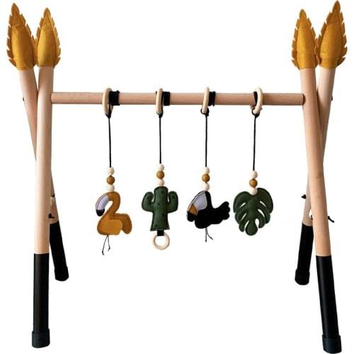 Baby Gym Play Nursery Sensory Ring-Pull Toy Nordic Kids Rattle Wooden Toys Chain Hanging Teether Toy Stroller Pendant Rattles