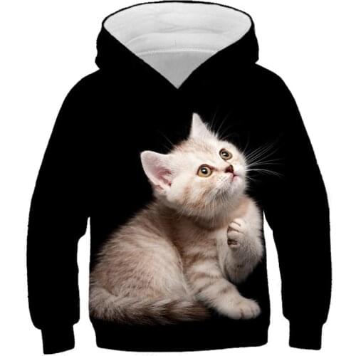 Black Cat Print Hoodies Children Cool Animal 3D Long Sleeve Sweatshirt Boys Girl Funny Design Autumn Pullover Kid Casual Clothes