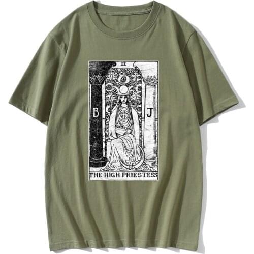 The High Priestess Tarot Card Major Arcana tune Telling Occult Tshirts Men Premium Cotton Tops T Shirt Fitness Tee Shirt