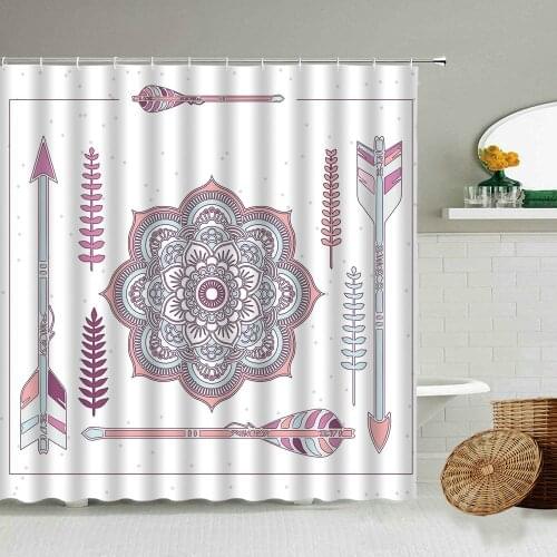 Indian Tribal Bohemian Feather Pattern Shower Curtain Retro Ethnic Style White Background Bathroom Waterproof Polyester Screen