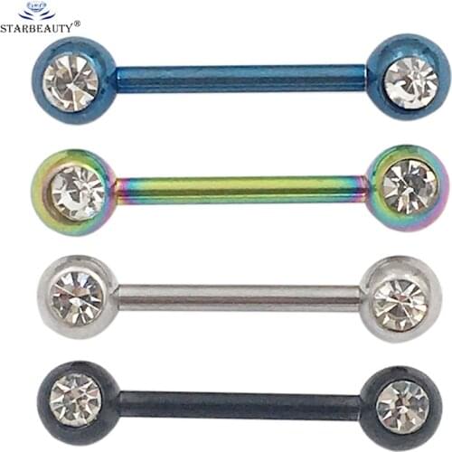 316L Stainless Steel With CZ Gem Barbell 1.6*19mm Labret Ring Ear Nail Ring Tongue Nipple Bar Ring Barbell Earring Body Piercing