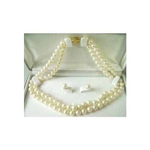 Beautiful 7-8mm Rare salt water Pearl Necklace Earring Set 17" Wrap Fashion AKOYA Free shipping