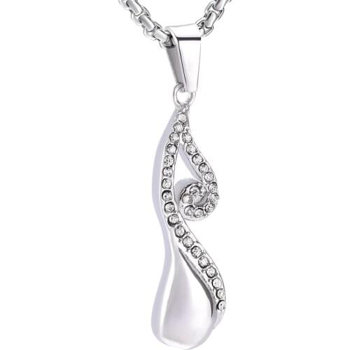 LL030 Inlay Clear Crystal Water Drop Stainless Steel Cremation Jewelry For Ashes Of Loved One Memorial Urn Pendant Necklace