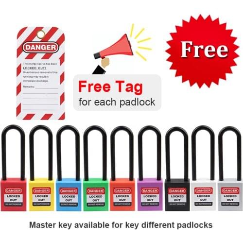 Lockey Free Tag 10pcs 76mm Insulation Plastic Nylon Shackle Safety Padlock Lockout Tagout Lock