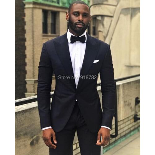 Costume Homme Mariage 2018 New Design Black Slim Fit Suit Men Peaked Lapel Two Pieces Set Smoking Tuxedo Wedding Prom Suits