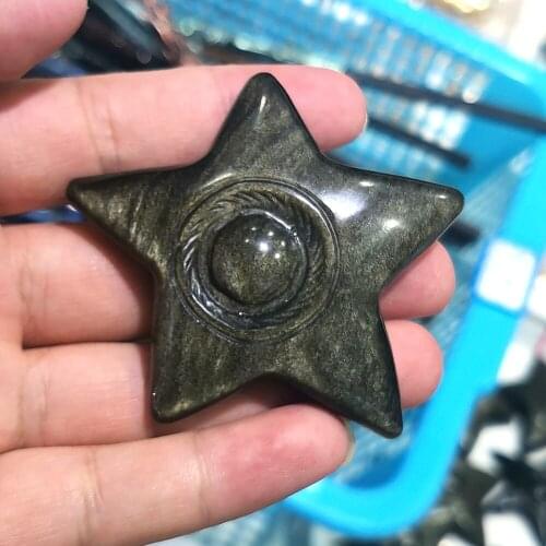 Natural Golden Obsidian Star Quartz Crystal Gem Aura Healing Carving Golden Obsidian Decoration Holiday Gift