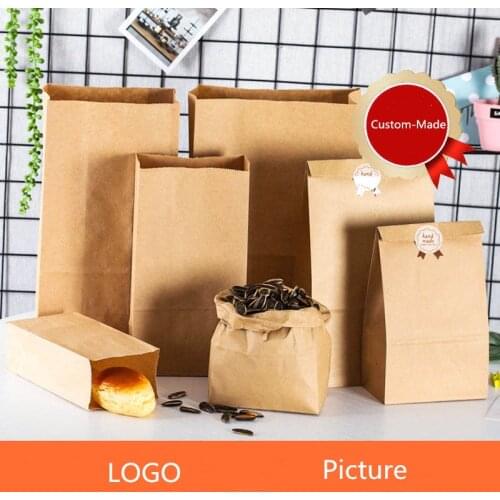 10PCS Fine Kraft Paper Bag Food Bag Holiday Gift Bag Bread Bag Party Bag Packaging Paper Bag Custom-Made Logo
