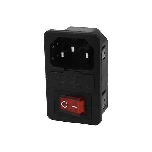 AC 250V 15A IEC 320 C14 Inlet Socket w Fuse w Red Light Rocker Switch 1*1.2/1.5/2/2.5mm AC-01