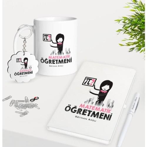 Personalized Math Teacher Mug Keychain White Notebook Pen Gift Seti-1