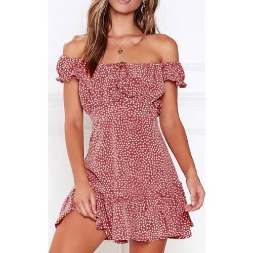 Fashion Womens Summer Short Sleeve Off Shoulder Floral Printed Dress Sexy Vacation Beach Party Mini Dress Sundress Vestidos#35