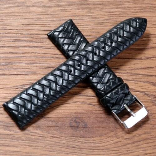 20mm Braided Pattern PU Leather Strap Watchband Men Women Replace Wrist Band Bracelet Watch Accessories Black Blue