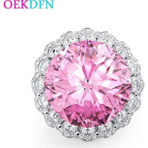 OEKDFN Luxury Couple Women Pure 925 Sterling Silver Ring Pink Sapphire Gemstone Engagement Wedding Fine Jewelry