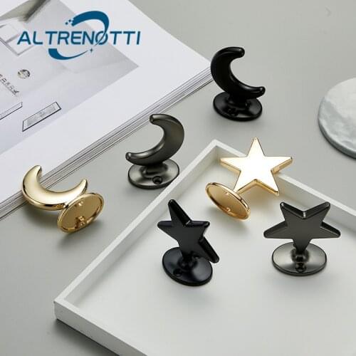 Zinc Alloy Furniture Handle Star Moon Black Gold Gray Door Pull Cabinet Wardrobe Kitchen Cupboard Drawer Kid Room Knob Hardware