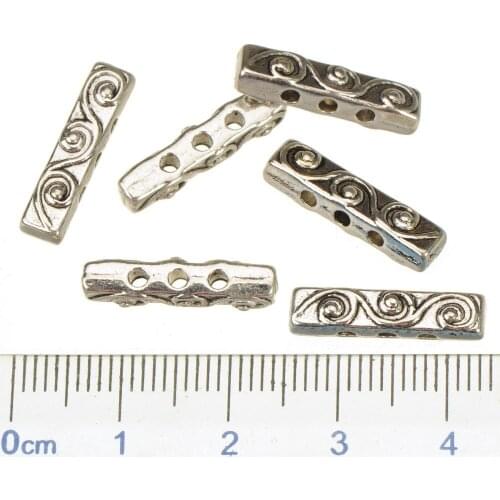 Charms beads multilayer bracelets diy 3 holes bar wave double spiral antique silver fashion metal jewelery findings 18*4mm 40pcs