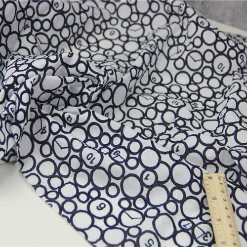 100% Cotton Salt Shrinkage WHITE Dark Navy Circle Clock Letters Fine Very Thin Fabric for Summer Clothes Shirt Dress Craft Quilt