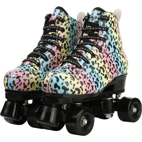 Outdoor Quad Roller Skate Sneaker Skating Blade Leopard Pattern Cool Women Girls 2021 Style Breathable Abec-7 4 Wheels Shoes