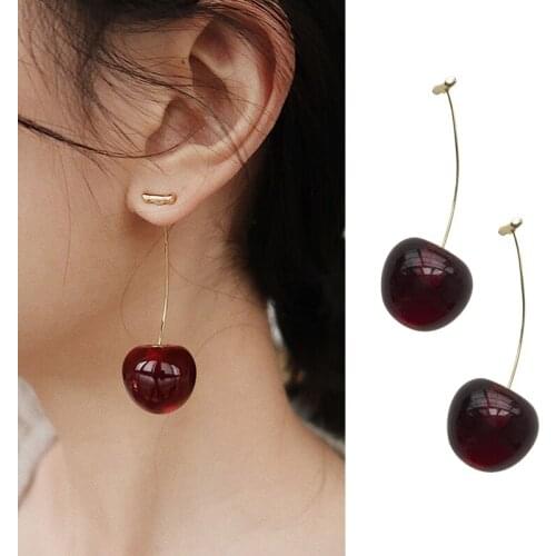 Vivid Cherry Dangle Earrings Elegant Temperament Trendy Style Resin Plant Cherry Earrings For Women Girls Fashion Jewelry Gifts