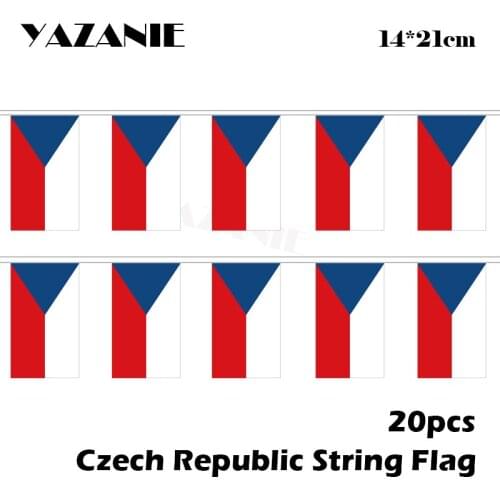 YAZANIE 14*21cm 20PCS 5Meter Small Czech Republic Hanging String Flag Party Home Decoration Country National Flags and Banners